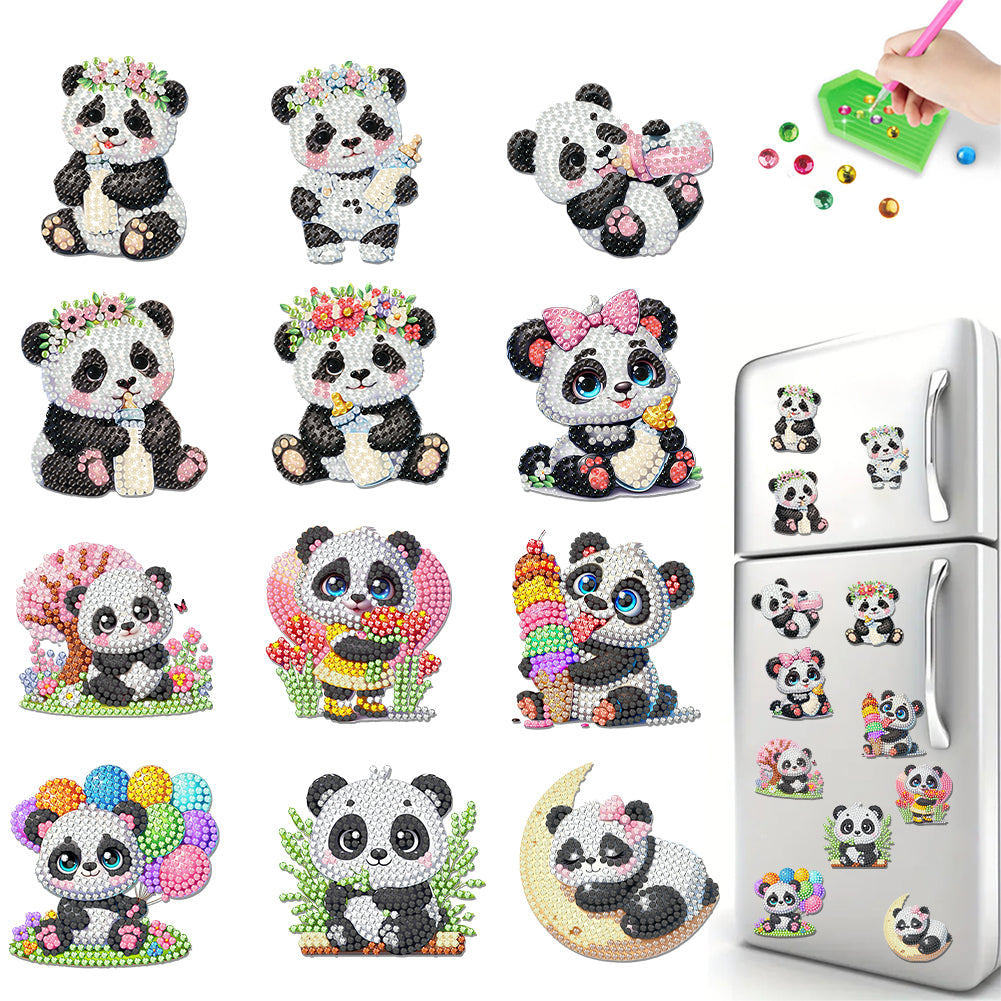 12PCS 2D Flat DIY Magnetic Refrigerator Stickers Diamond Art Kits for Home Decor