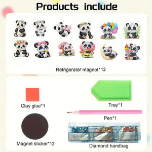 12PCS 2D Flat DIY Magnetic Refrigerator Stickers Diamond Art Kits for Home Decor