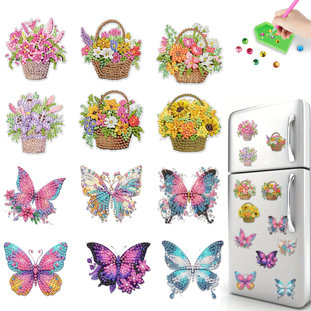 12PCS 2D Flat DIY Magnetic Refrigerator Stickers Diamond Art Kits for Home Decor