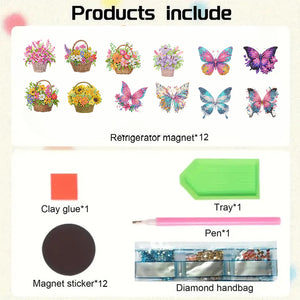 12PCS 2D Flat DIY Magnetic Refrigerator Stickers Diamond Art Kits for Home Decor