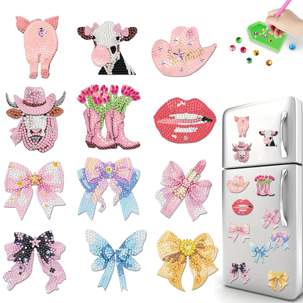 12PCS 2D Flat DIY Magnetic Refrigerator Stickers Diamond Art Kits for Home Decor
