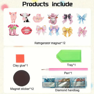 12PCS 2D Flat DIY Magnetic Refrigerator Stickers Diamond Art Kits for Home Decor