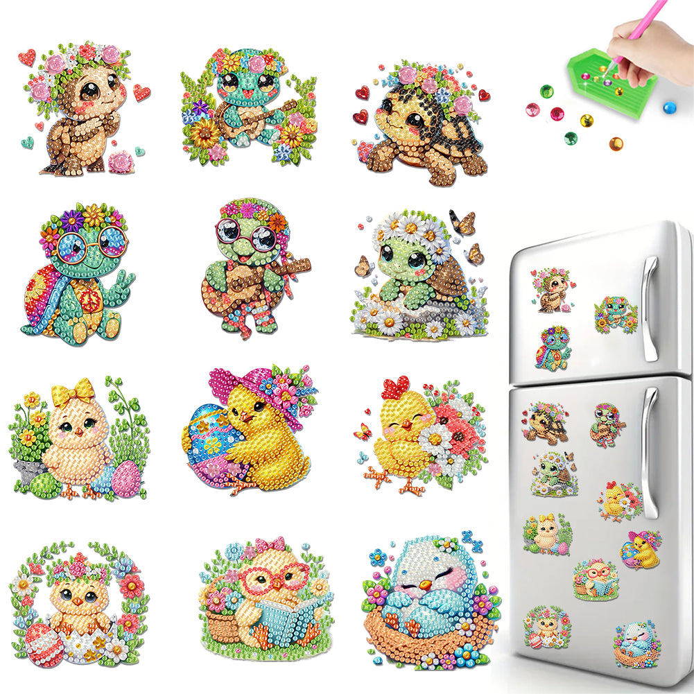 12PCS 2D Flat DIY Magnetic Refrigerator Stickers Diamond Art Kits for Home Decor