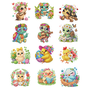 12PCS 2D Flat DIY Magnetic Refrigerator Stickers Diamond Art Kits for Home Decor
