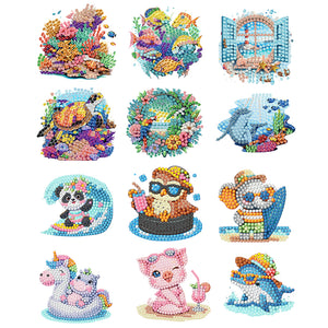 12PCS 2D Flat DIY Magnetic Refrigerator Stickers Diamond Art Kits for Home Decor