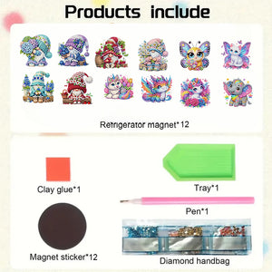 12PCS 2D Flat DIY Magnetic Refrigerator Stickers Diamond Art Kits for Home Decor