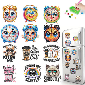 12PCS 2D Flat DIY Magnetic Refrigerator Stickers Diamond Art Kits for Home Decor