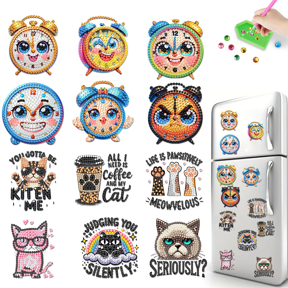 12PCS 2D Flat DIY Magnetic Refrigerator Stickers Diamond Art Kits for Home Decor