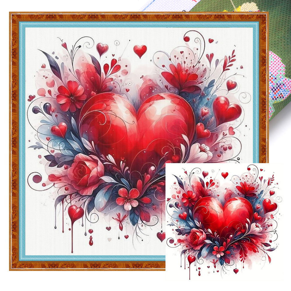 Heart Rose - 40*40CM 11CT Stamped Cross Stitch