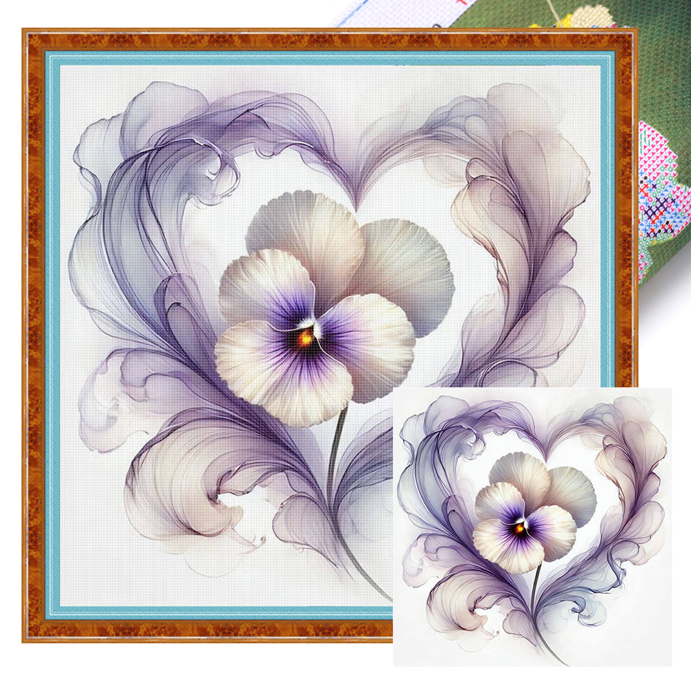 Heart Pansy - 40*40CM 11CT Stamped Cross Stitch