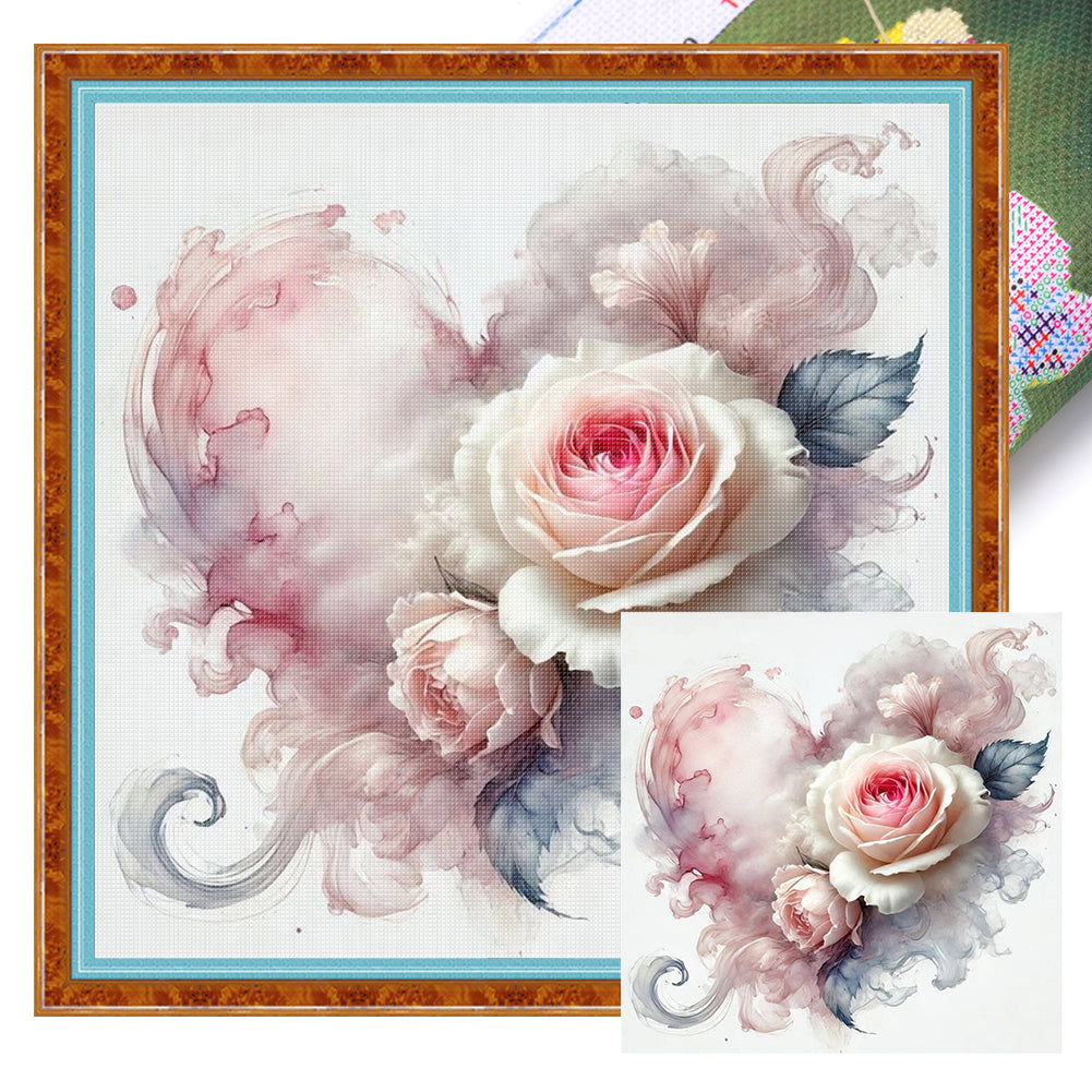 Heart Rose - 40*40CM 11CT Stamped Cross Stitch