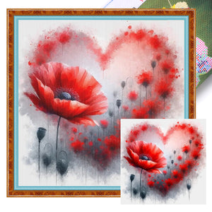 Heart Poppy - 40*40CM 11CT Stamped Cross Stitch