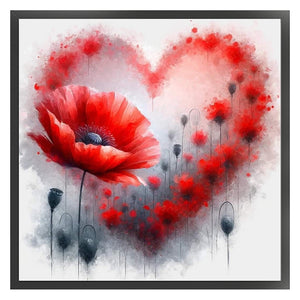 Heart Poppy - 40*40CM 11CT Stamped Cross Stitch