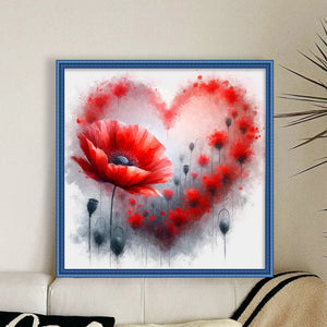 Heart Poppy - 40*40CM 11CT Stamped Cross Stitch