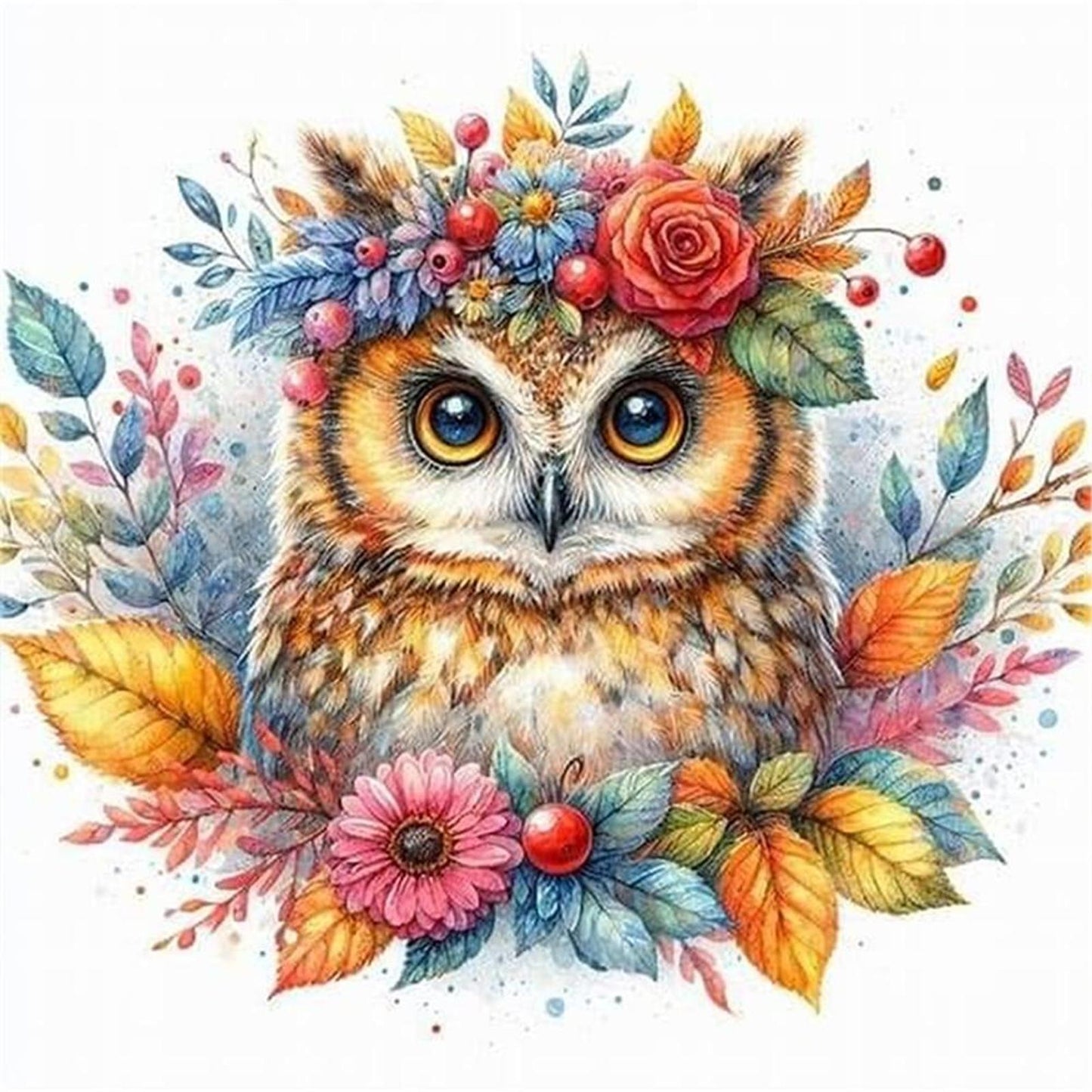 Owl With Flowers And Plants - Full 11CT Stamped Cross Stitch 40x40CM - Yishu