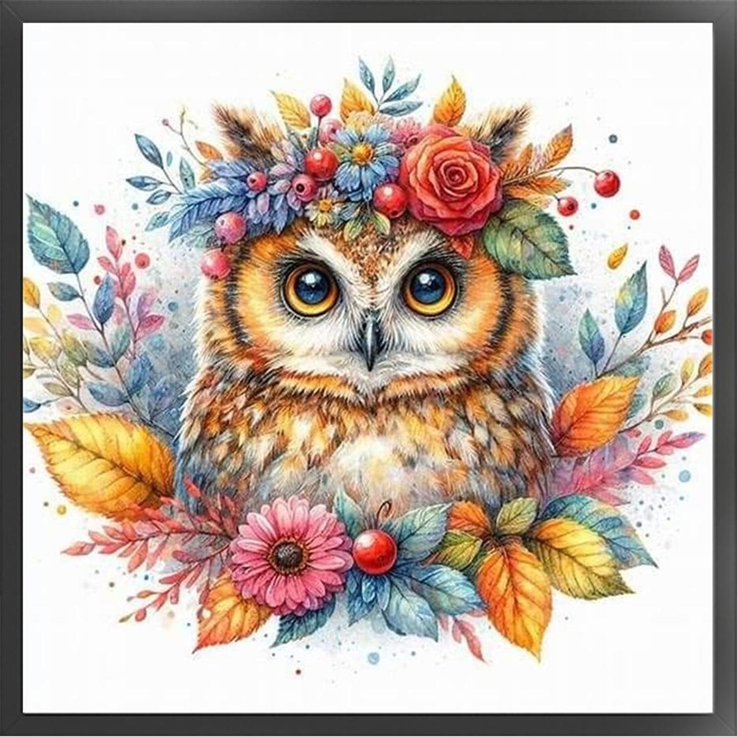 Owl With Flowers And Plants - Full 11CT Stamped Cross Stitch 40x40CM - Yishu