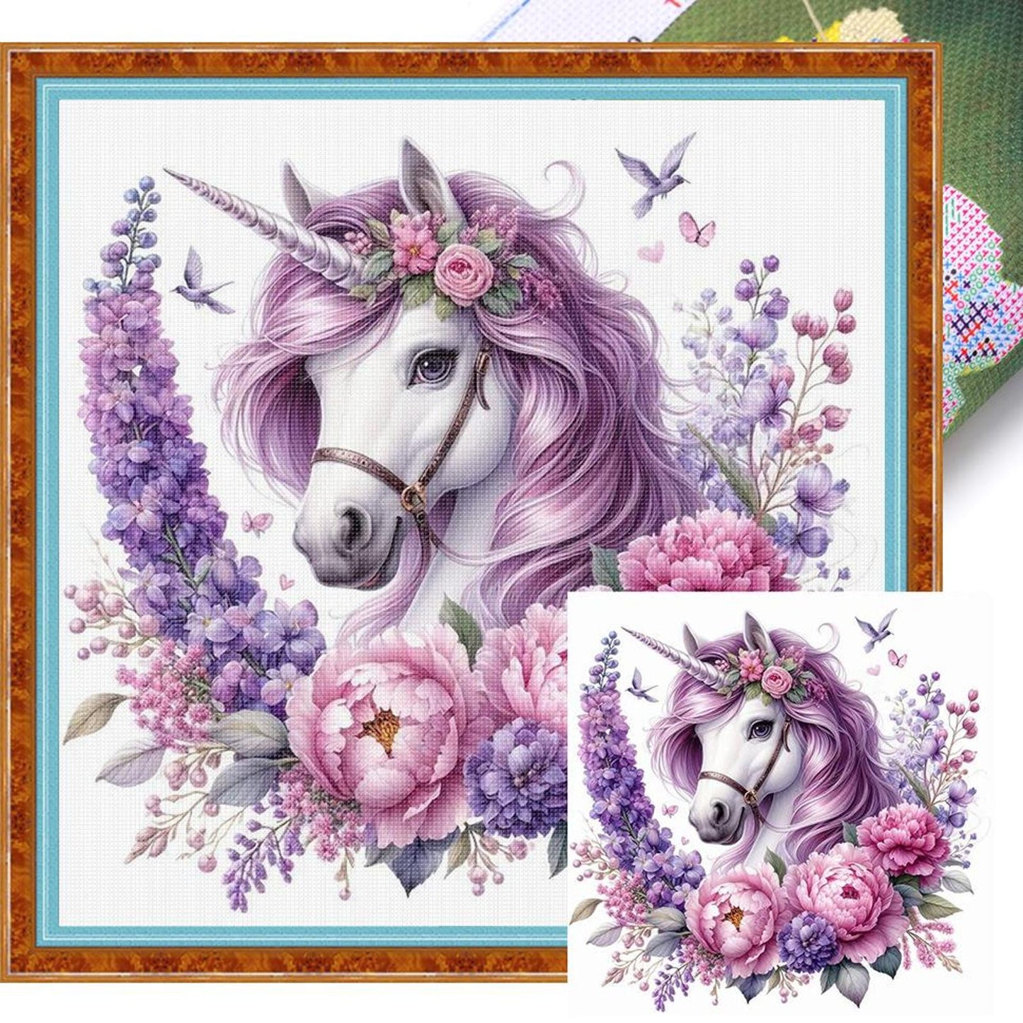 Unicorn With Flowers And Plants - Full 11CT Stamped Cross Stitch 40x40CM - Yishu