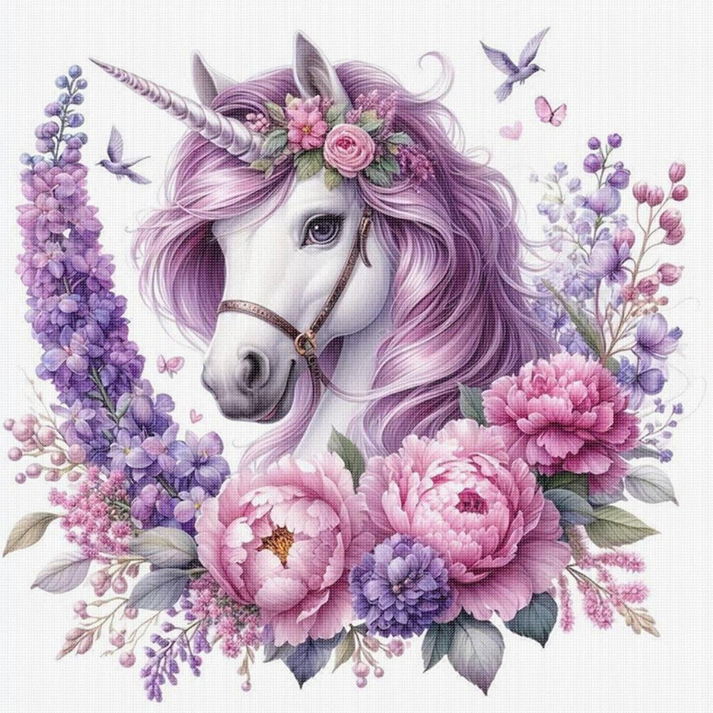 Unicorn With Flowers And Plants - Full 11CT Stamped Cross Stitch 40x40CM - Yishu