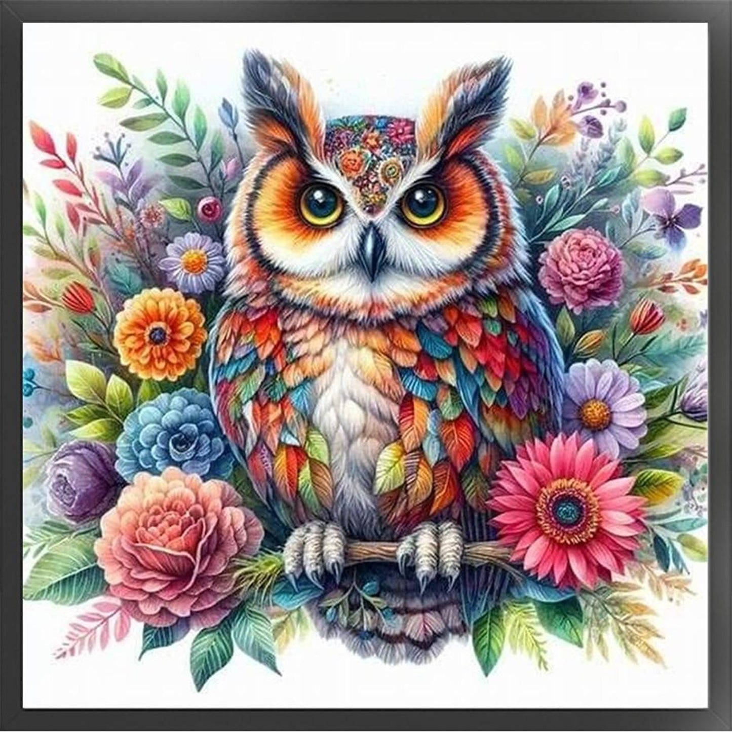 Owl With Flowers And Plants - Full 11CT Stamped Cross Stitch 40x40CM - Yishu
