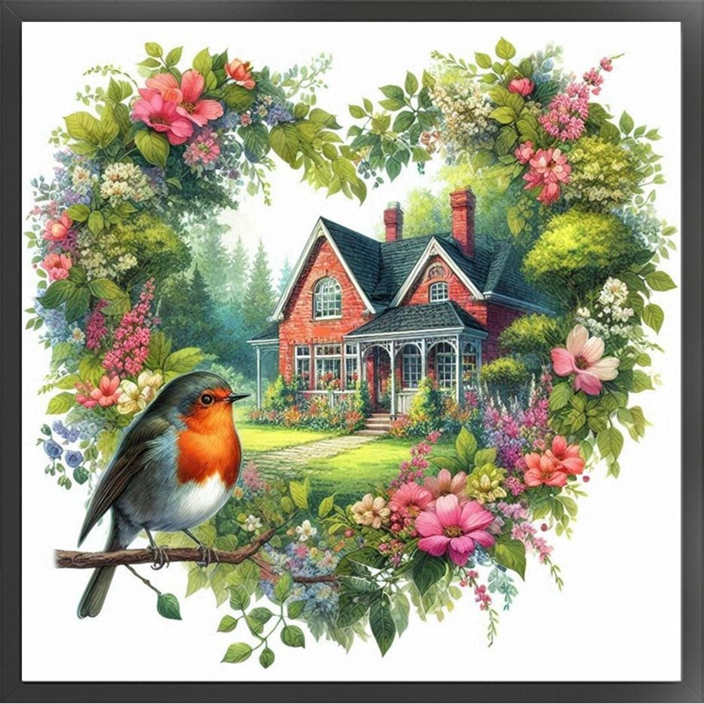 Robin With Loving Flowers - Full 11CT Stamped Cross Stitch 40x40CM - Yishu