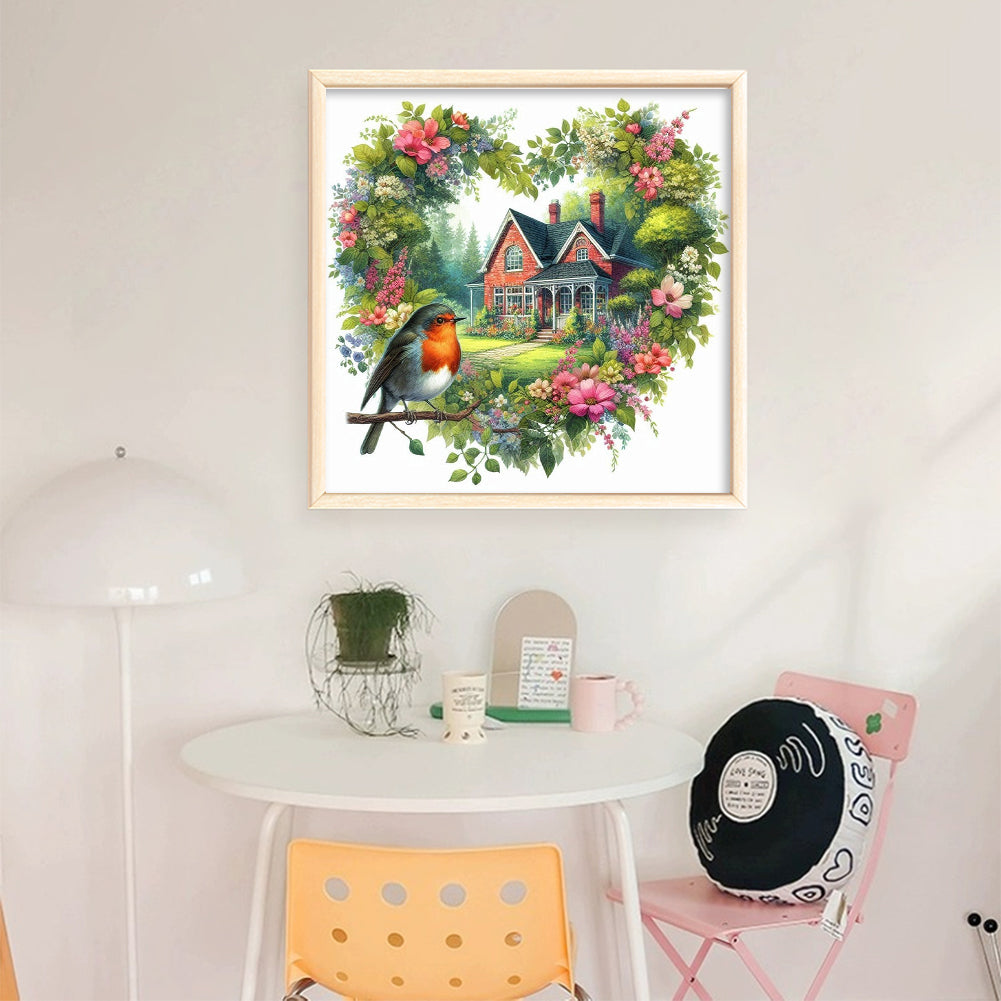 Robin With Loving Flowers - Full 11CT Stamped Cross Stitch 40x40CM - Yishu