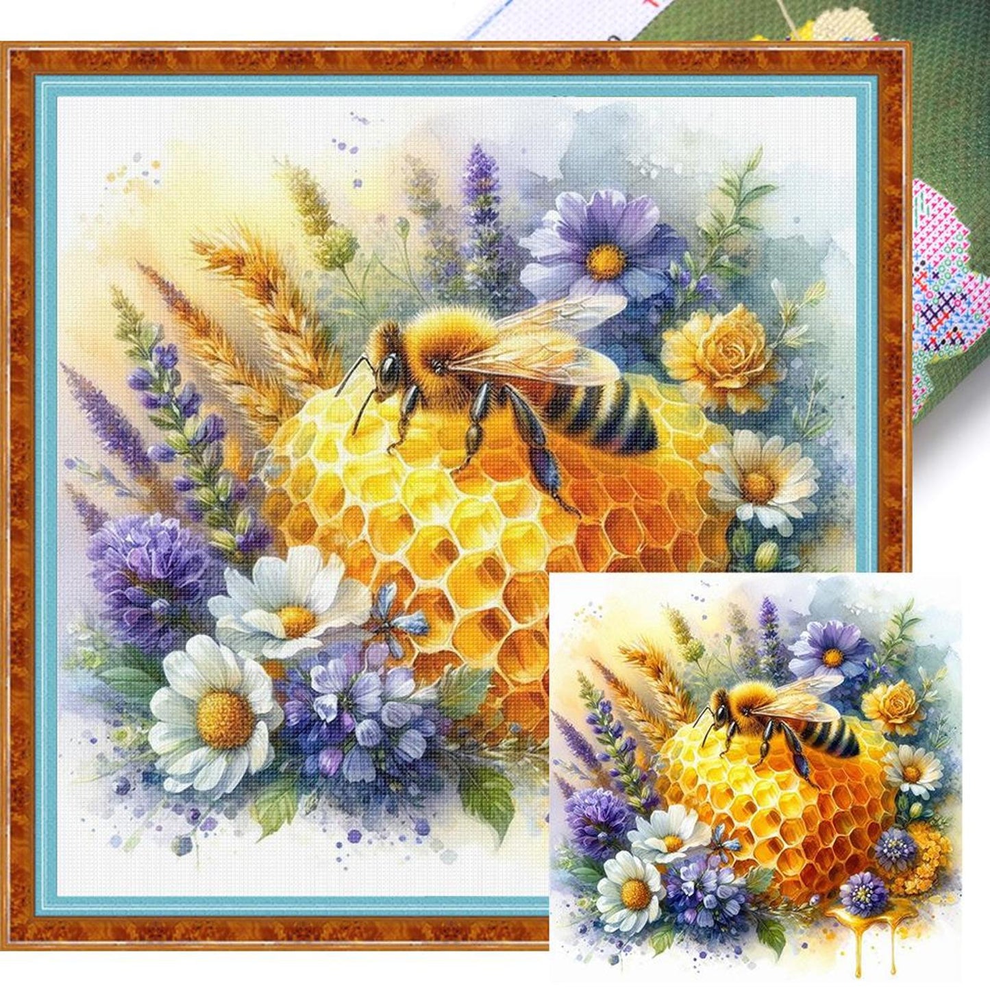 Bees And Flowers - Full 11CT Stamped Cross Stitch 40x40CM - Yishu