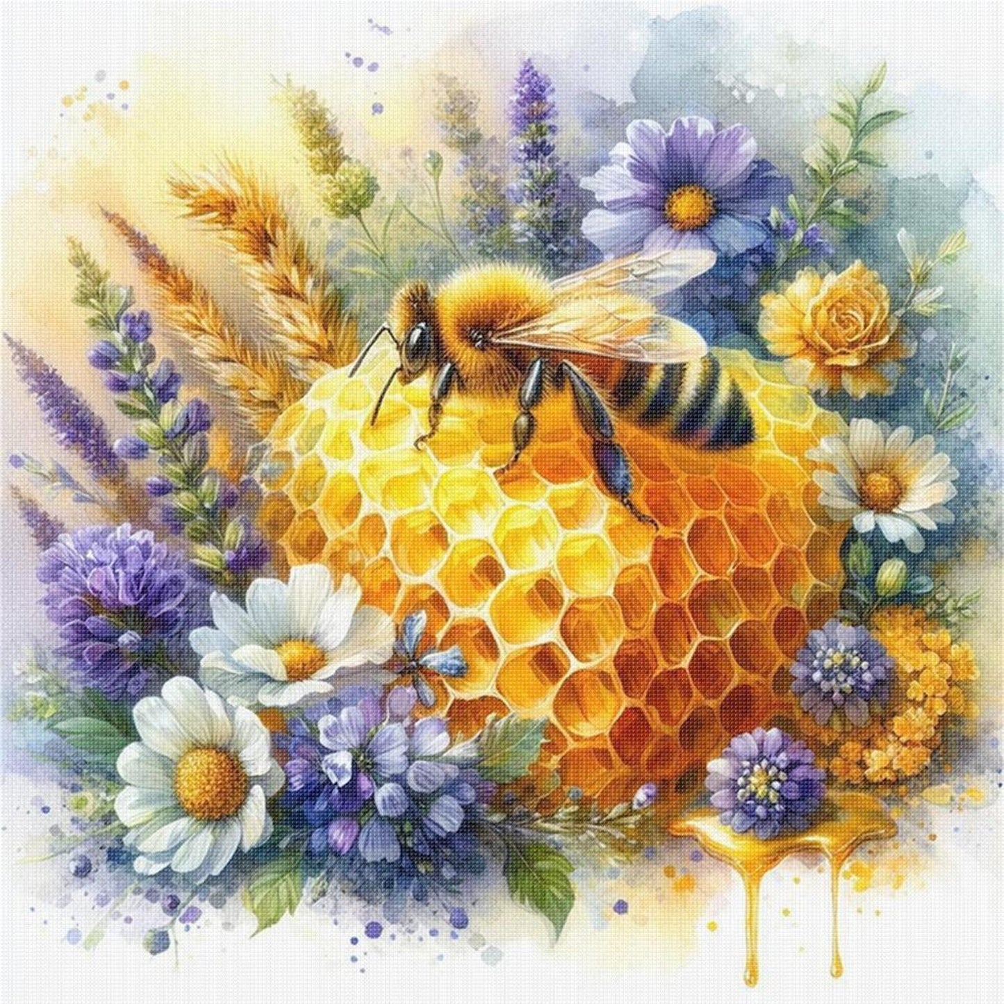 Bees And Flowers - Full 11CT Stamped Cross Stitch 40x40CM - Yishu