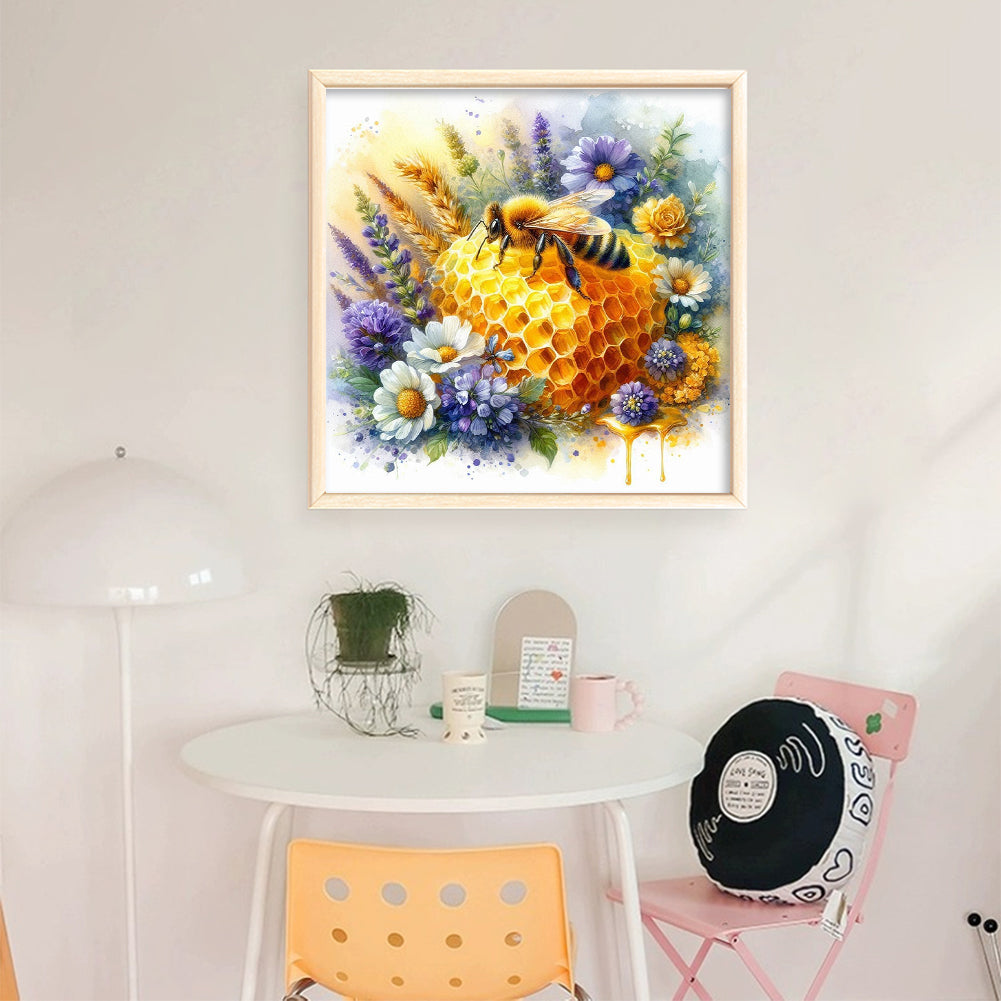 Bees And Flowers - Full 11CT Stamped Cross Stitch 40x40CM - Yishu