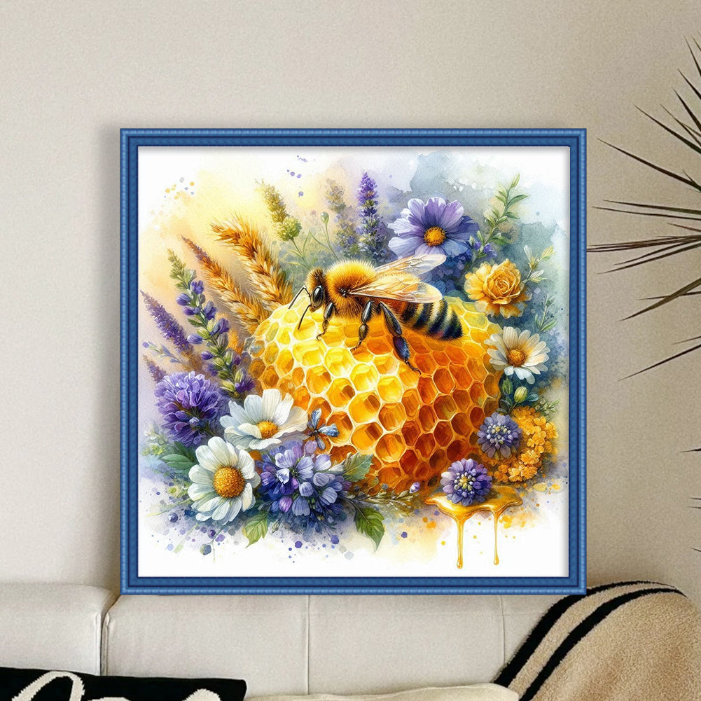 Bees And Flowers - Full 11CT Stamped Cross Stitch 40x40CM - Yishu