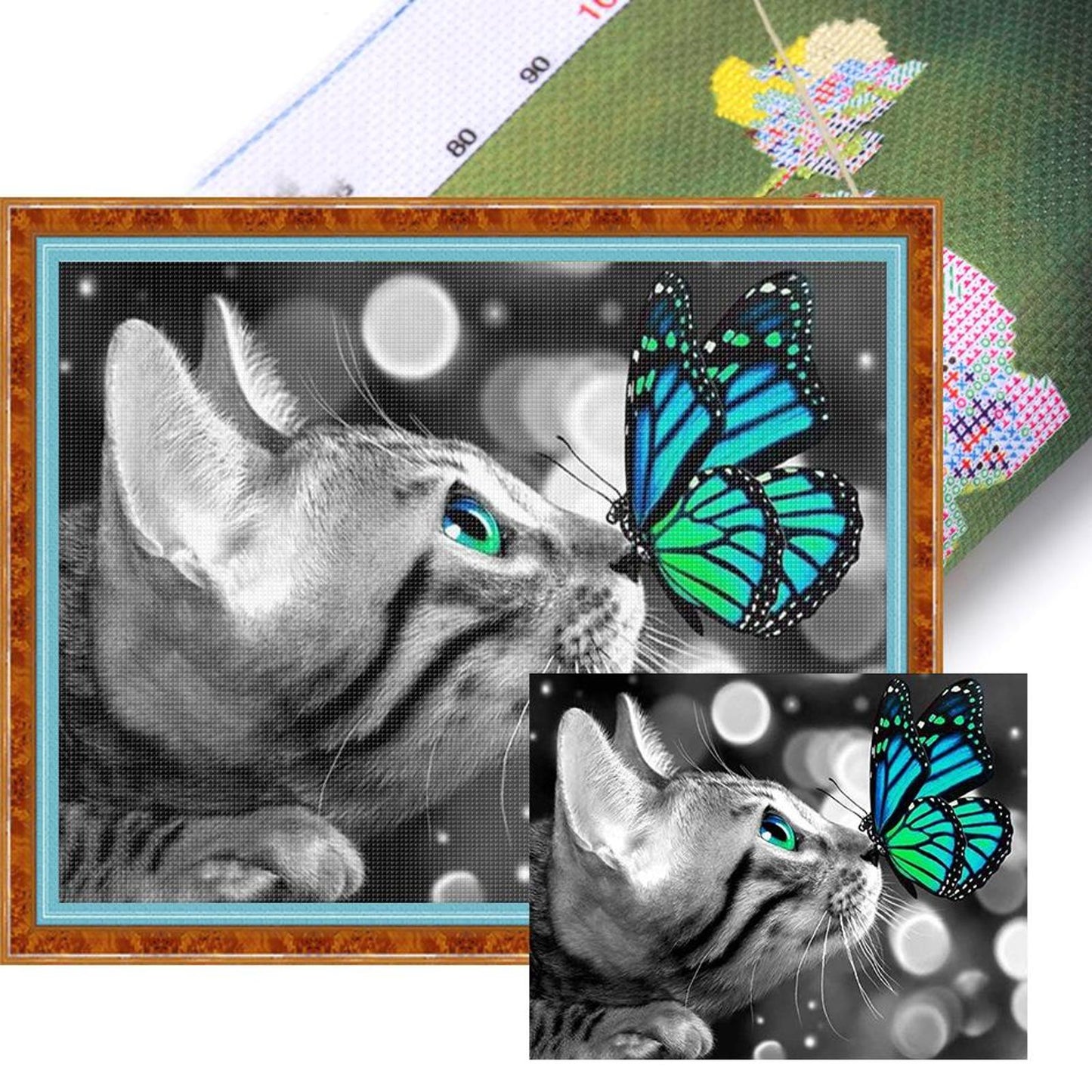Cat And Butterfly - Full 11CT Stamped Cross Stitch 50x40CM - Huacan