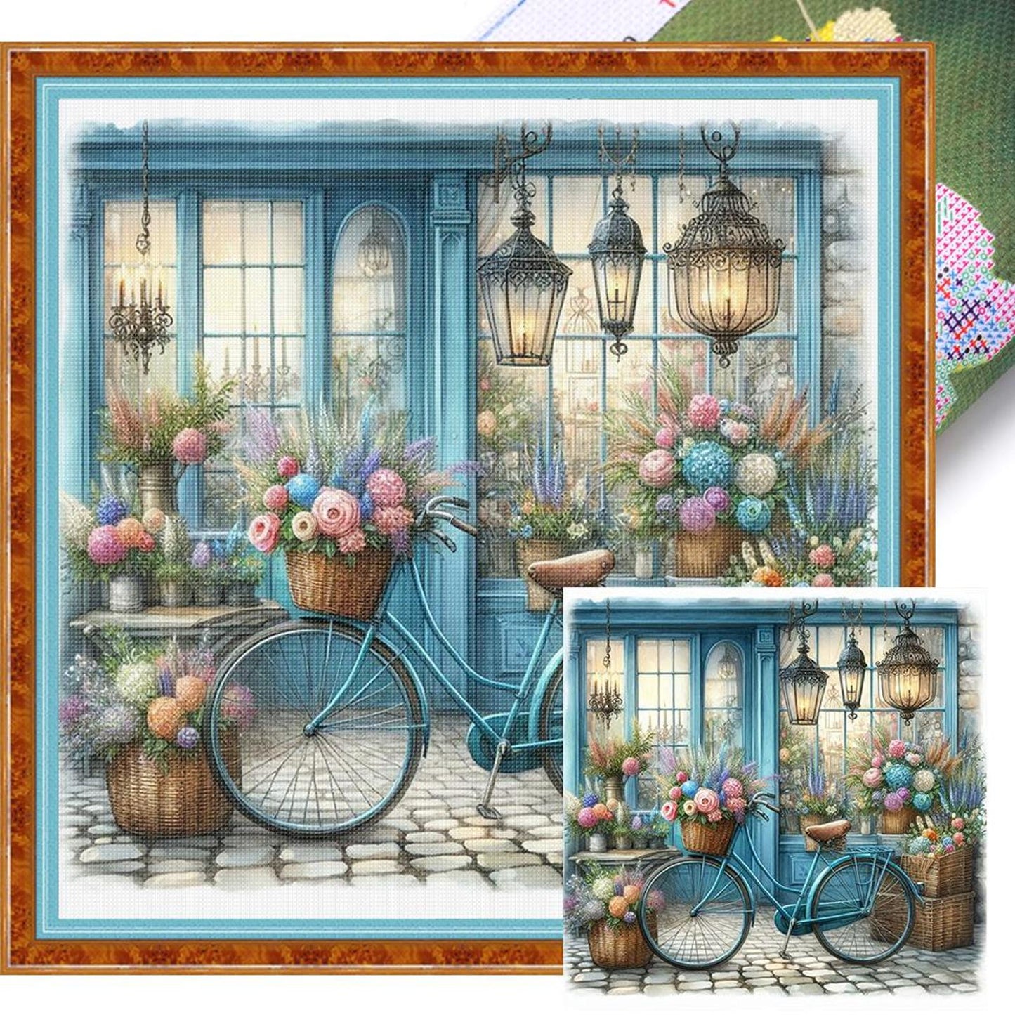 Bicycle With Flower Shop - Full 11CT Stamped Cross Stitch 40x40CM - Yishu