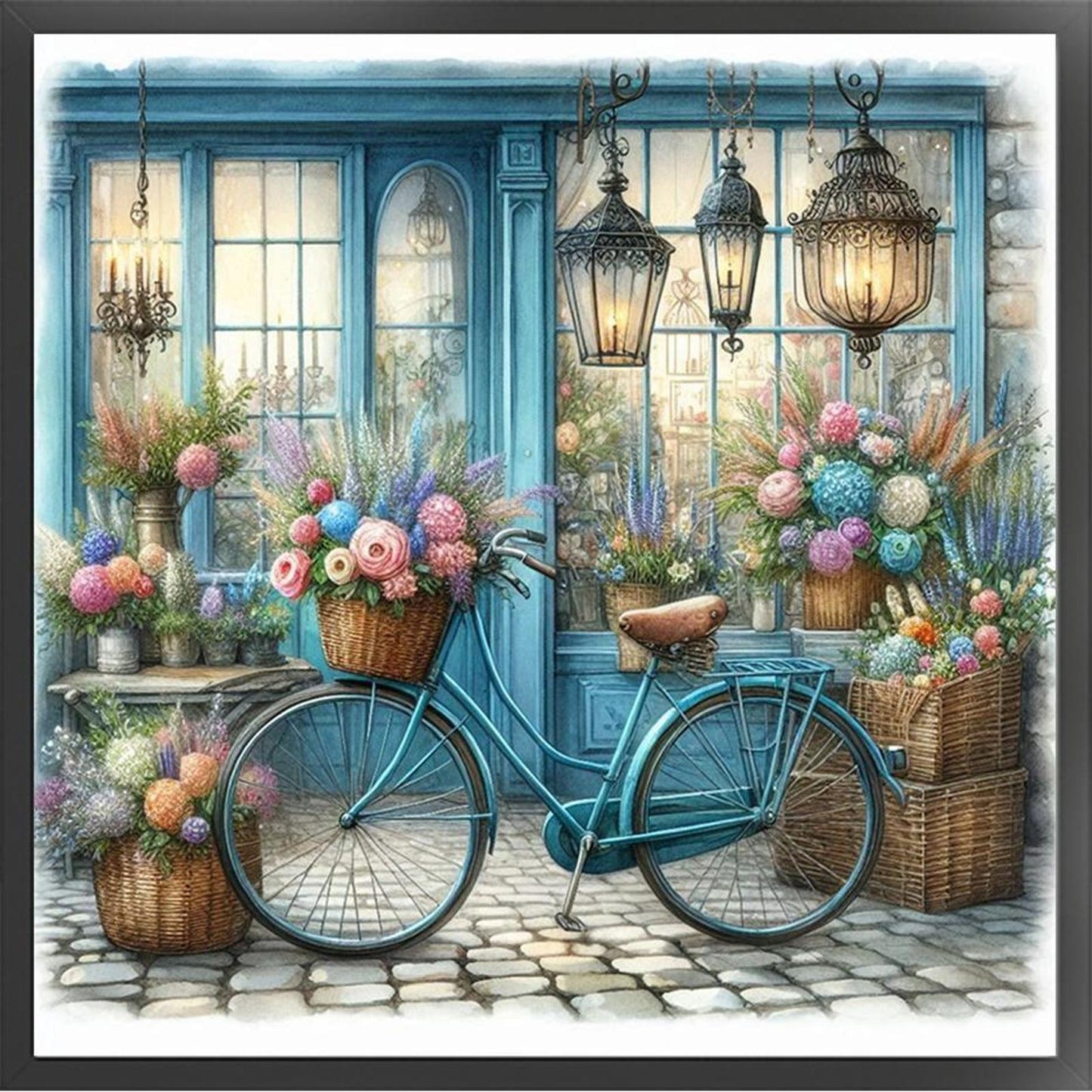 Bicycle With Flower Shop - Full 11CT Stamped Cross Stitch 40x40CM - Yishu