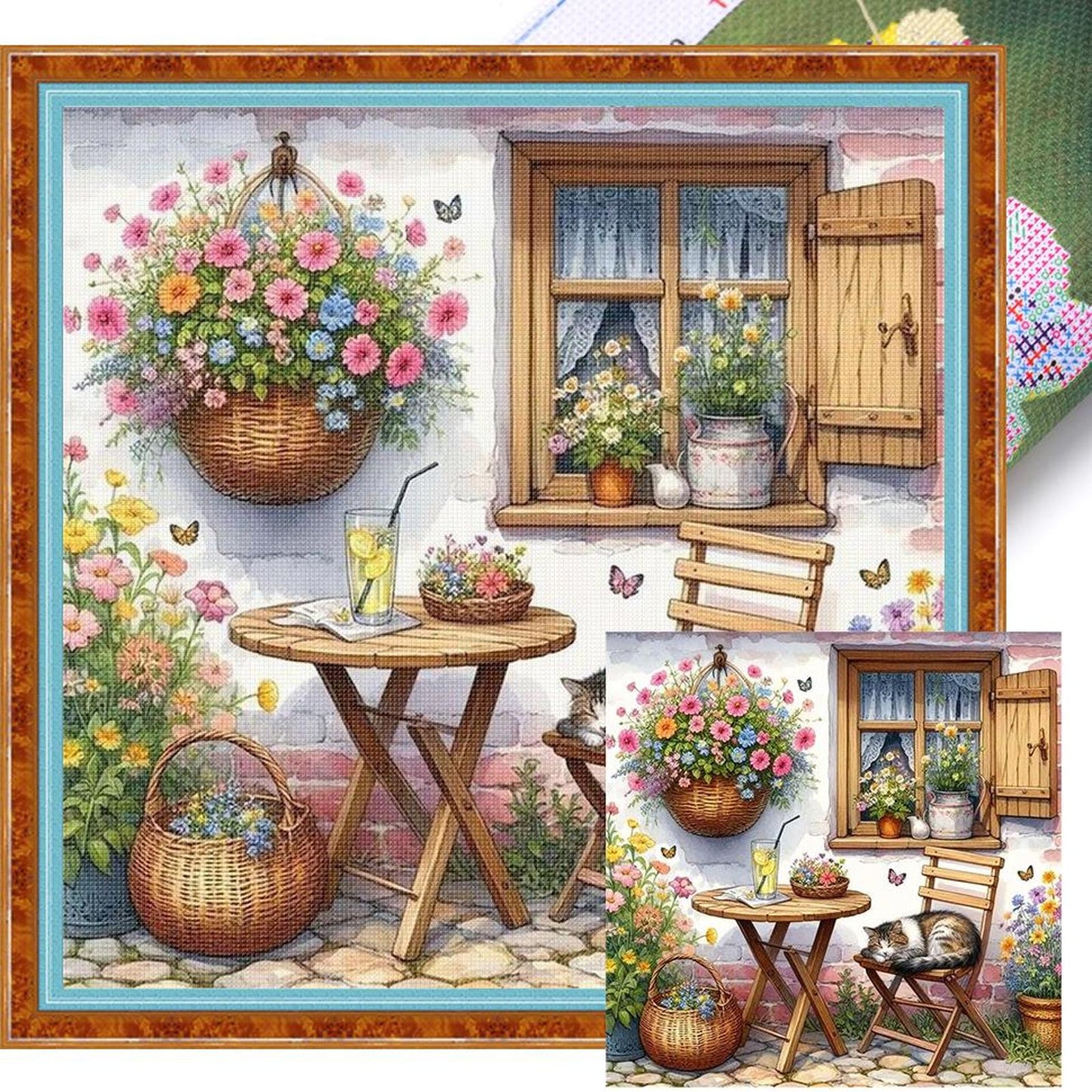 Courtyard Cat - Full 11CT Stamped Cross Stitch 40x40CM - Yishu