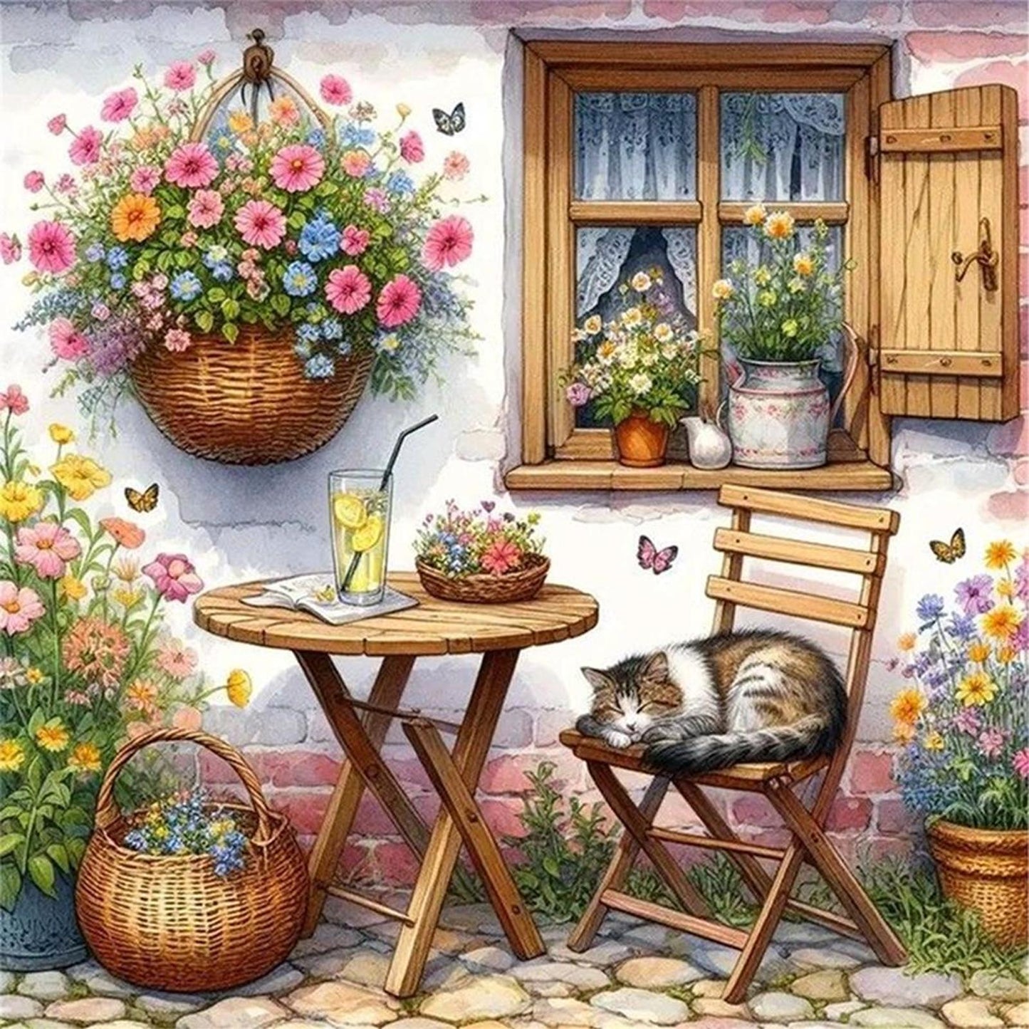 Courtyard Cat - Full 11CT Stamped Cross Stitch 40x40CM - Yishu