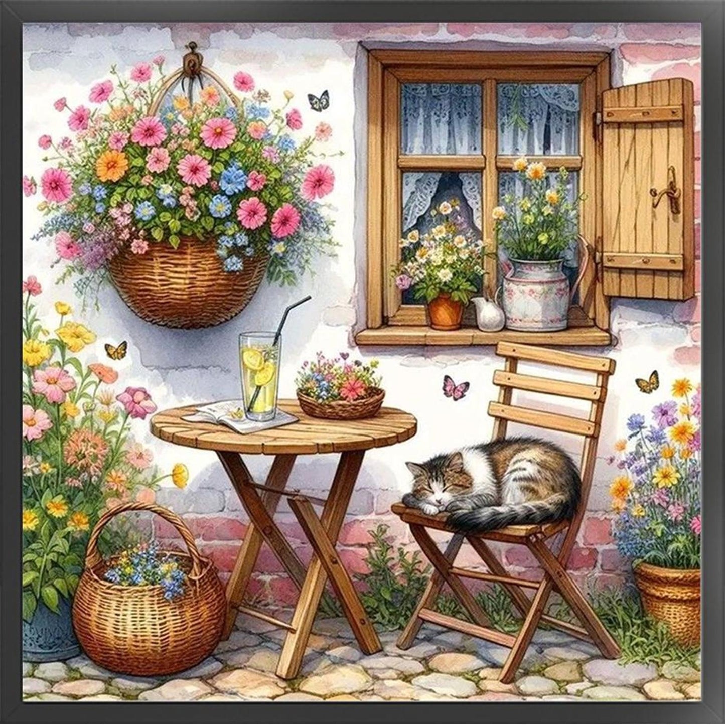 Courtyard Cat - Full 11CT Stamped Cross Stitch 40x40CM - Yishu