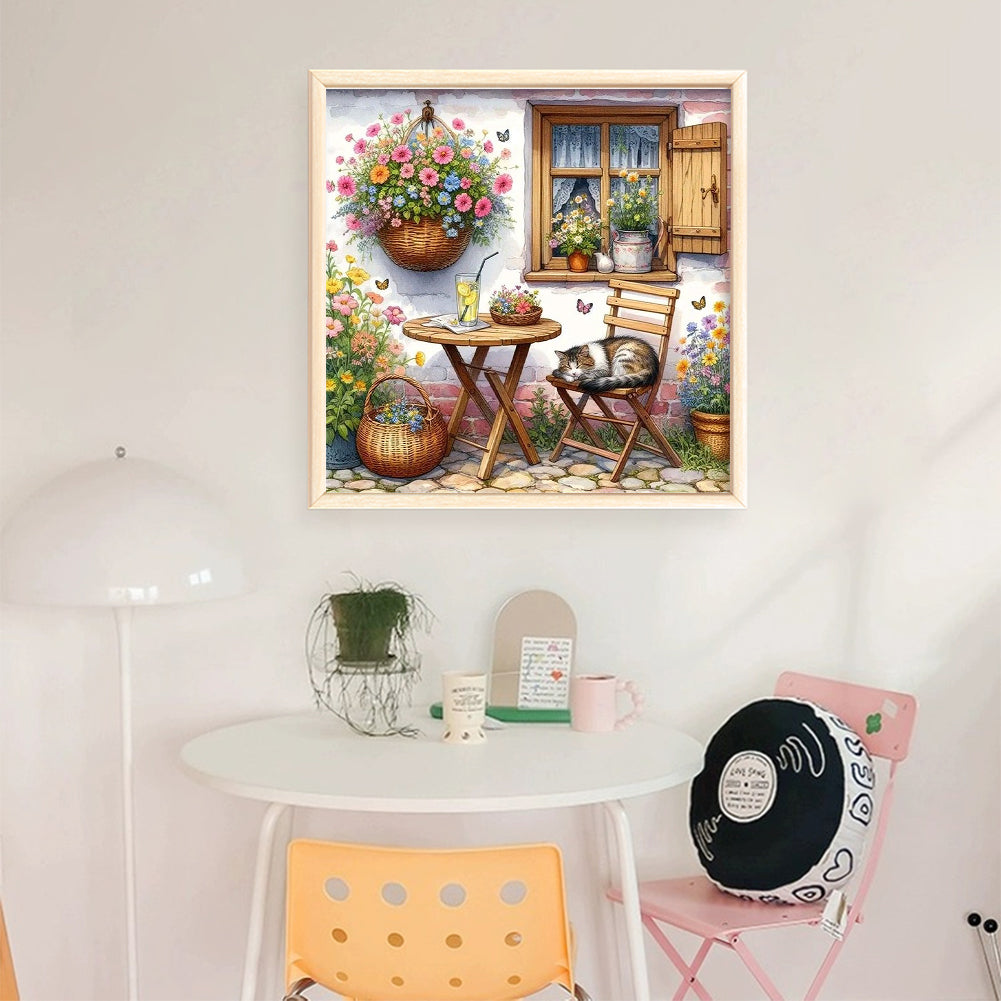 Courtyard Cat - Full 11CT Stamped Cross Stitch 40x40CM - Yishu