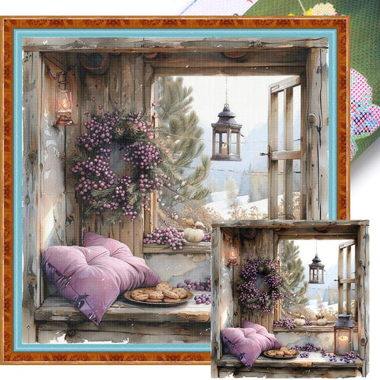 Scenery By Window - Full 11CT Stamped Cross Stitch 40x40CM - Yishu