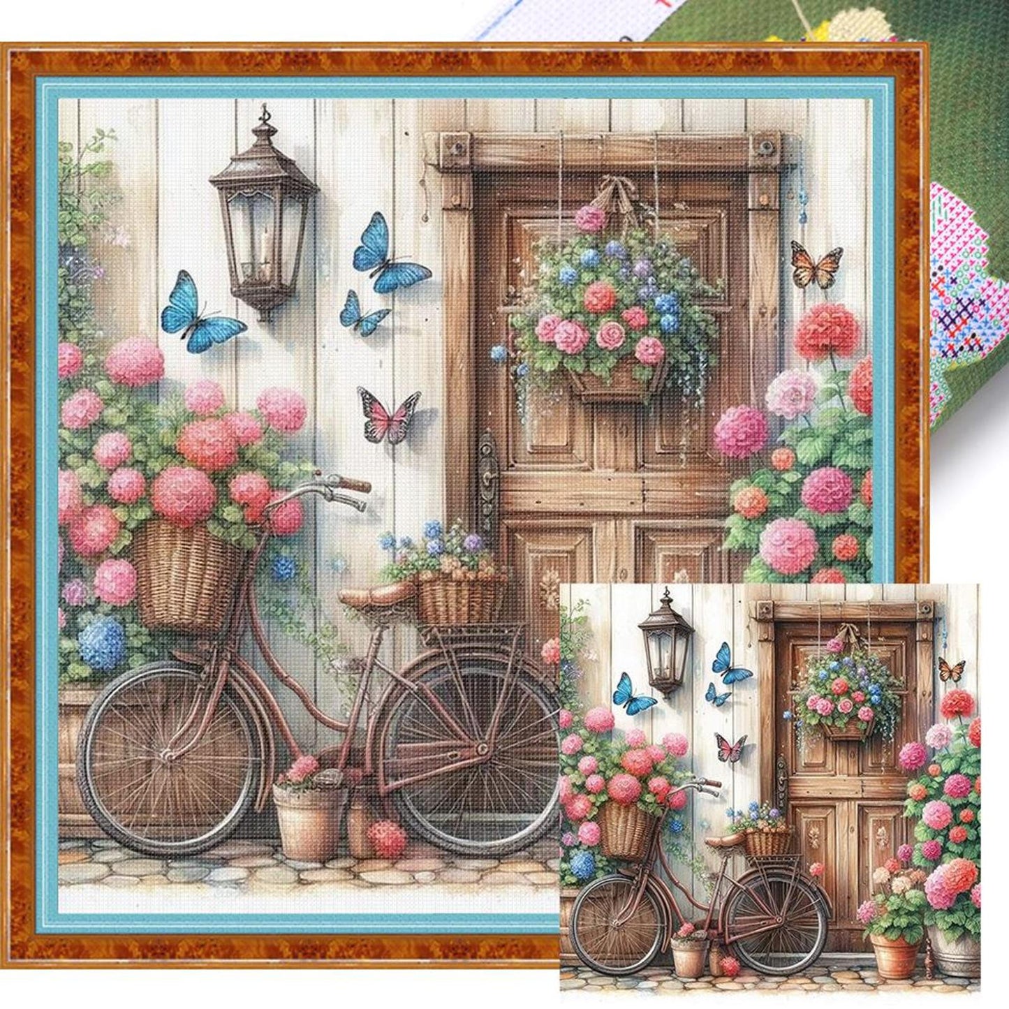 Bicycle And Flowers - Full 11CT Stamped Cross Stitch 40x40CM - Yishu