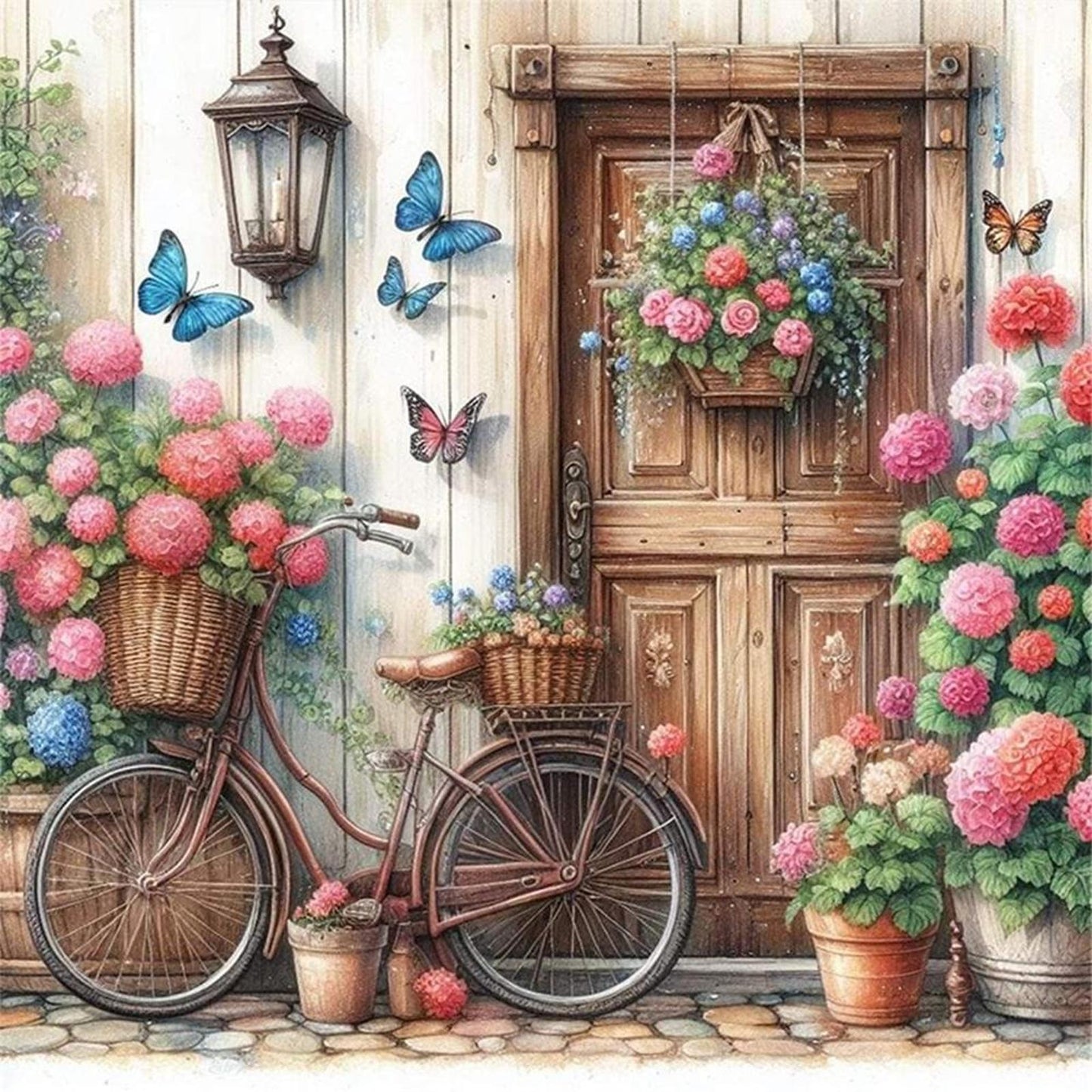 Bicycle And Flowers - Full 11CT Stamped Cross Stitch 40x40CM - Yishu