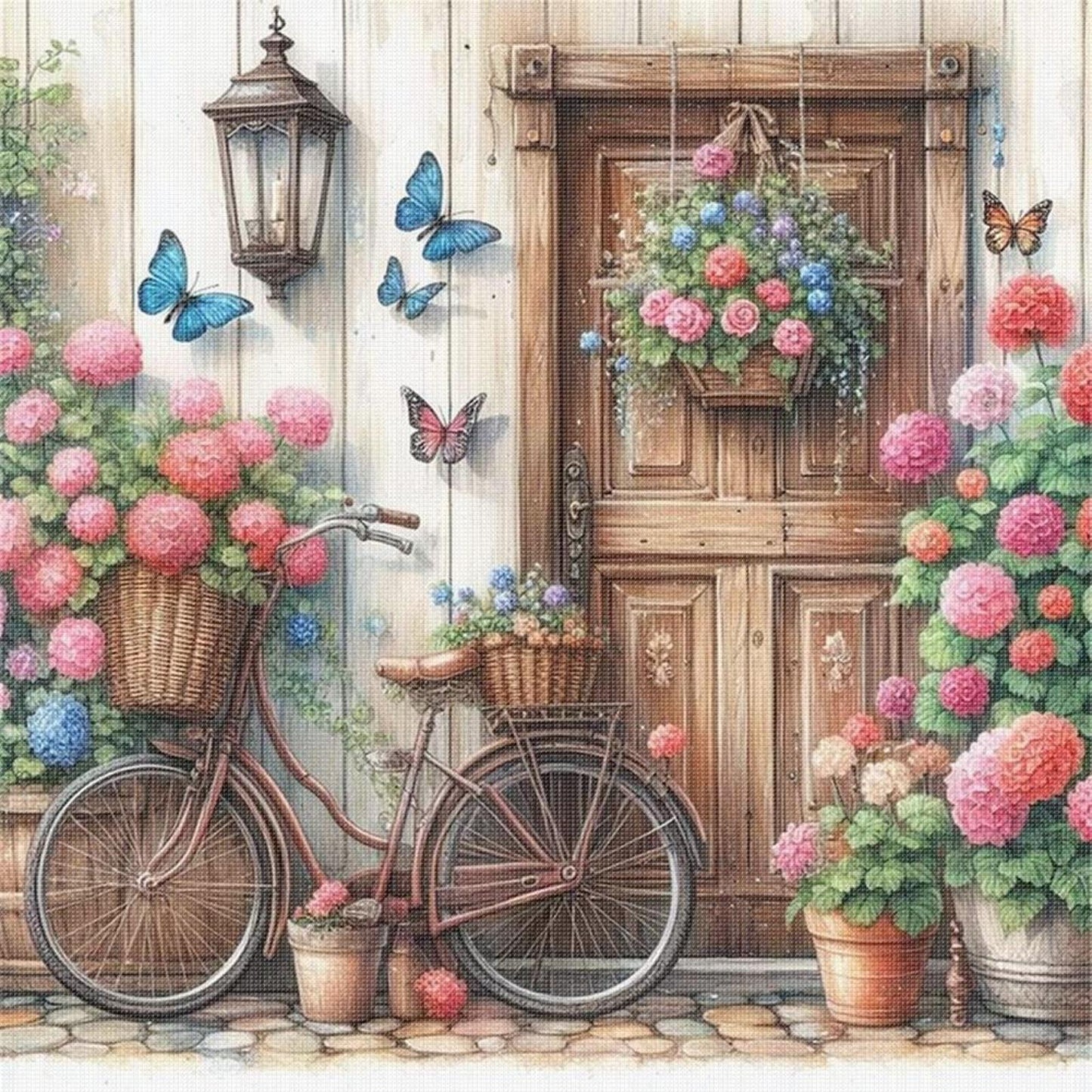 Bicycle And Flowers - Full 11CT Stamped Cross Stitch 40x40CM - Yishu