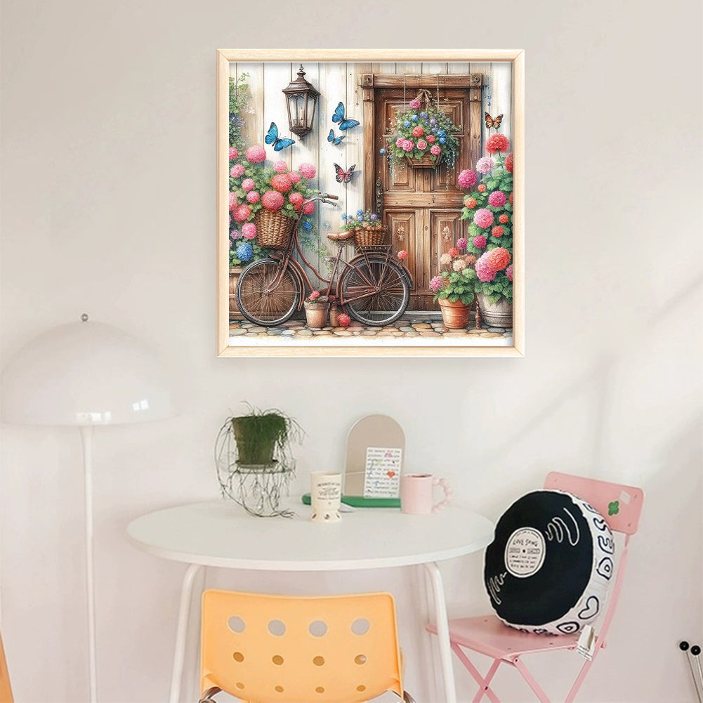 Bicycle And Flowers - Full 11CT Stamped Cross Stitch 40x40CM - Yishu