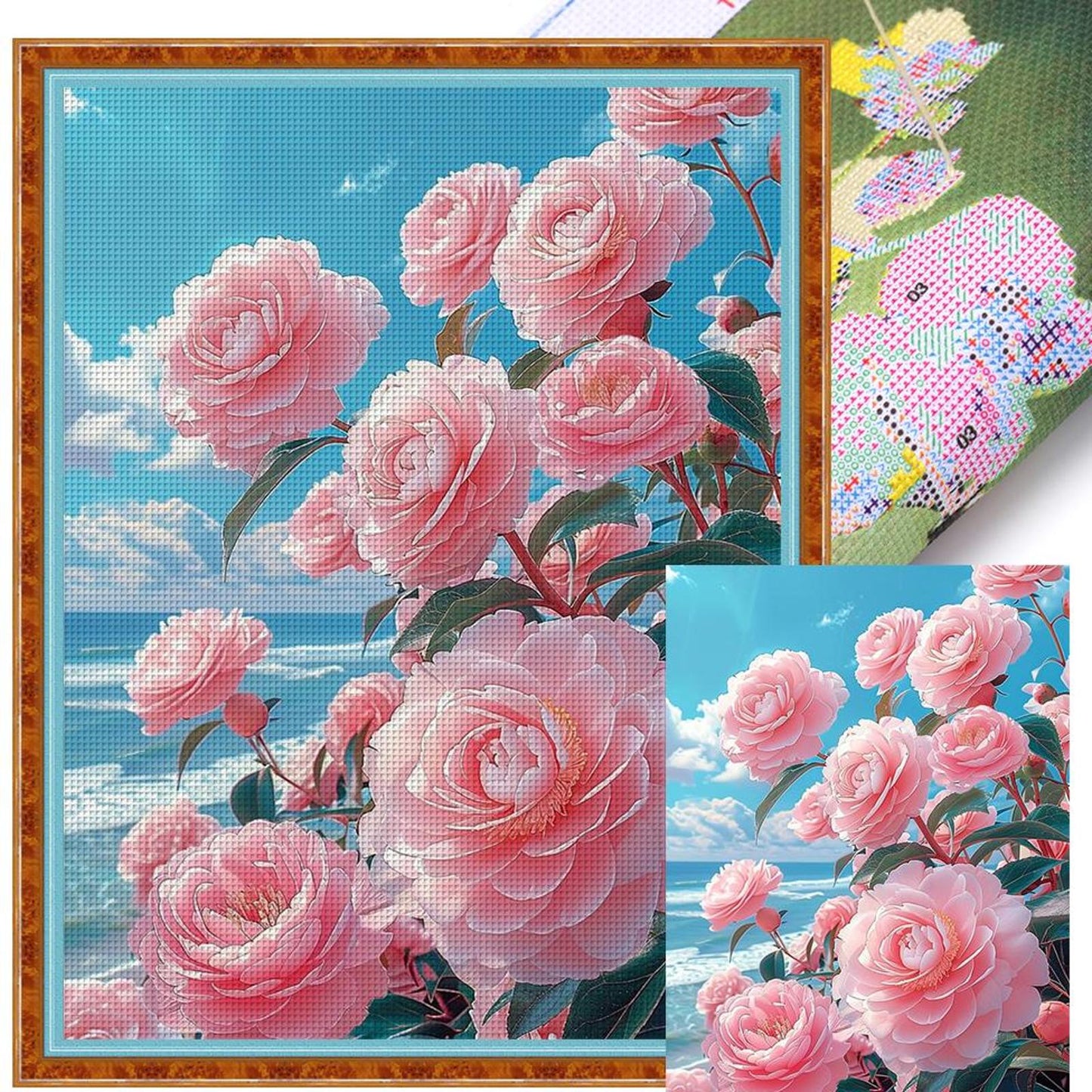 Camellia - Full 11CT Stamped Cross Stitch 61x82CM - Mona Lisa Silk Thread