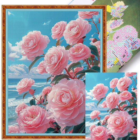 Camellia - Full 11CT Stamped Cross Stitch 61x82CM - Mona Lisa Silk Thread