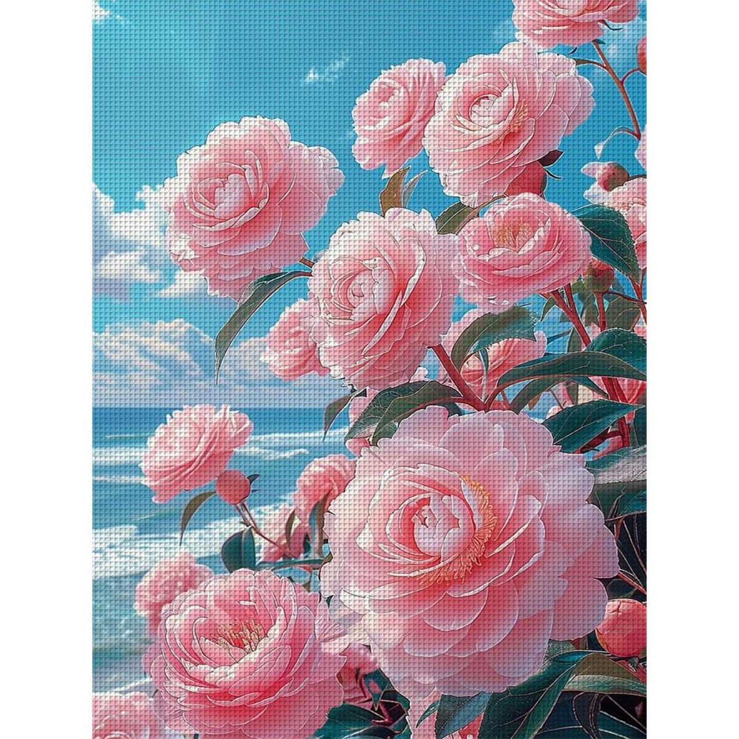Camellia - Full 11CT Stamped Cross Stitch 61x82CM - Mona Lisa Silk Thread