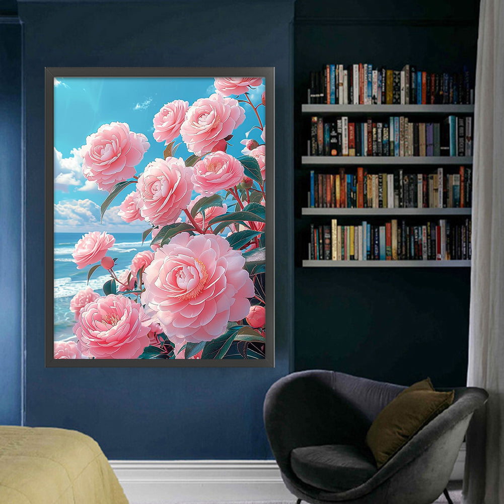 Camellia - Full 11CT Stamped Cross Stitch 61x82CM - Mona Lisa Silk Thread