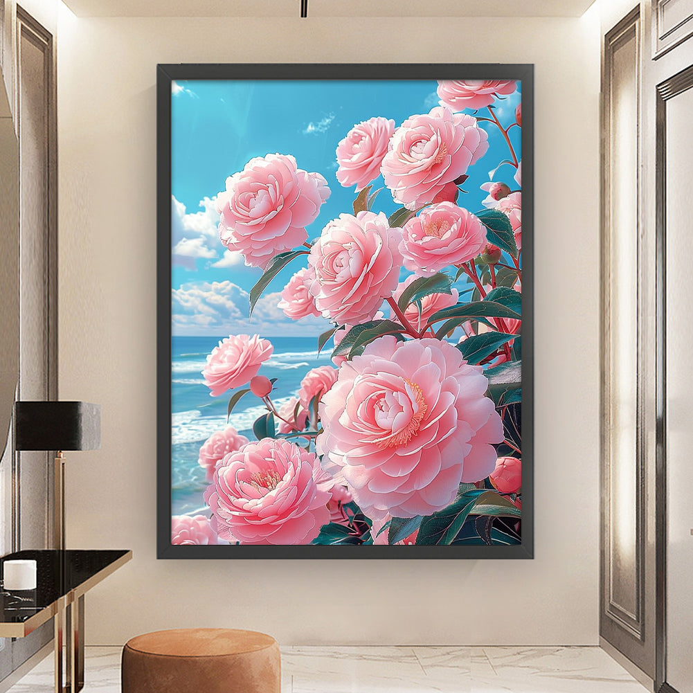 Camellia - Full 11CT Stamped Cross Stitch 61x82CM - Mona Lisa Silk Thread