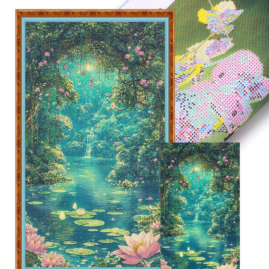 Moonlight Over Lotus Pond - Full 14CT Stamped Cross Stitch 40x70CM - Huacan
