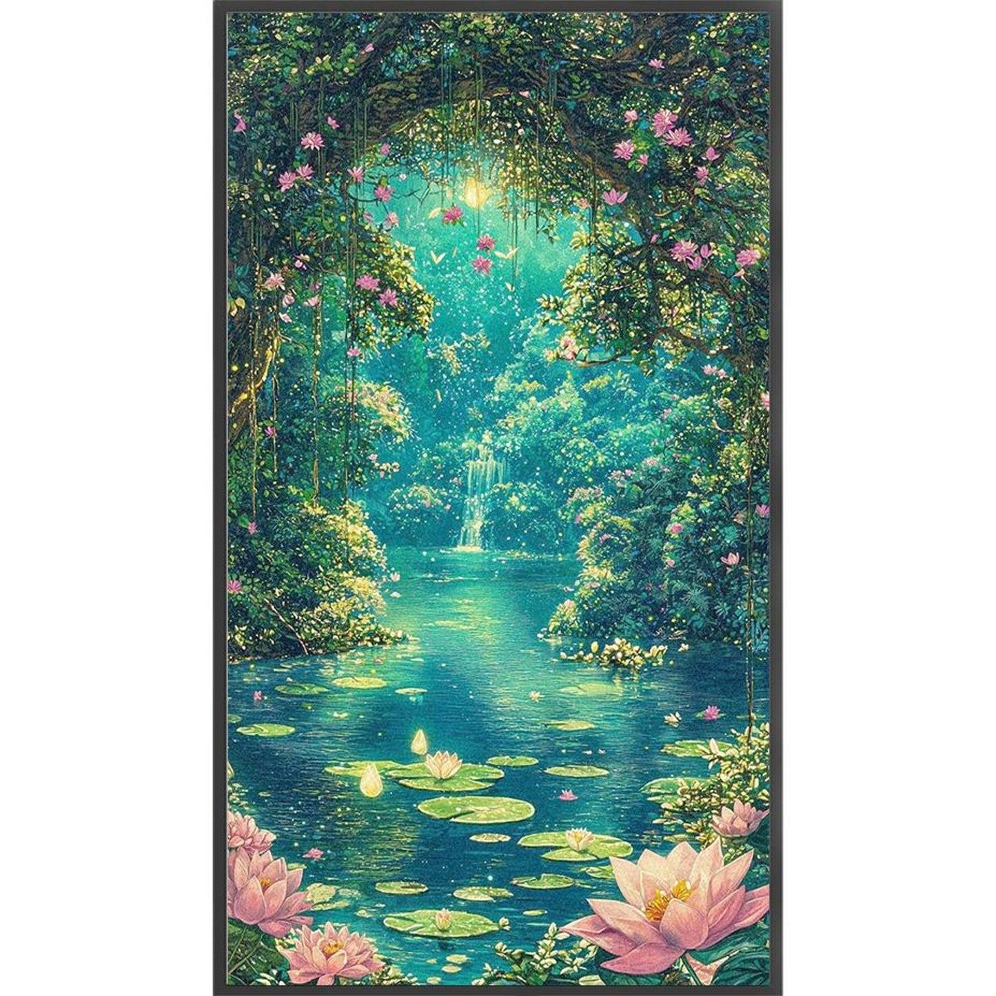 Moonlight Over Lotus Pond - Full 14CT Stamped Cross Stitch 40x70CM - Huacan