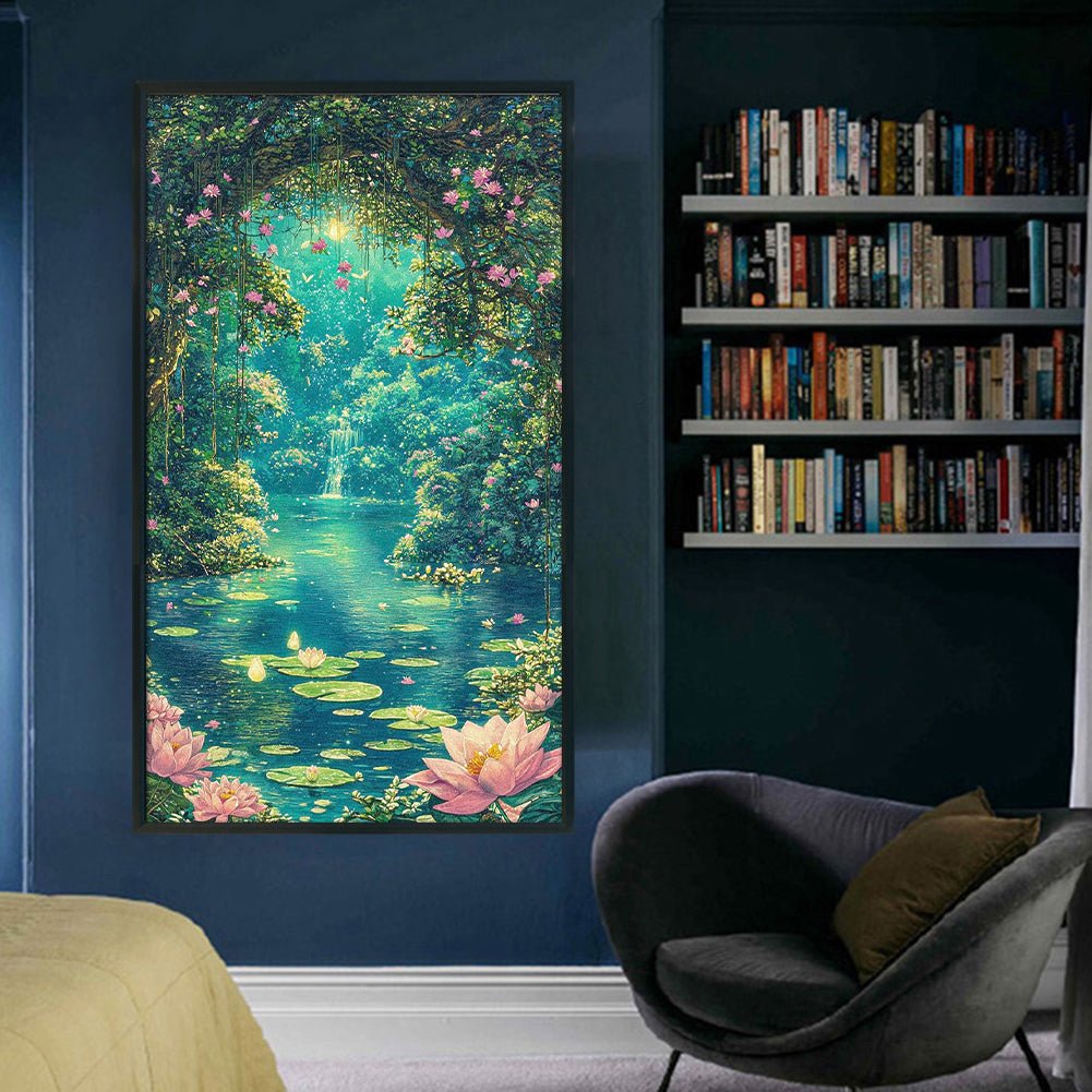 Moonlight Over Lotus Pond - Full 14CT Stamped Cross Stitch 40x70CM - Huacan