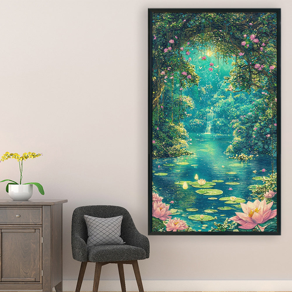 Moonlight Over Lotus Pond - Full 14CT Stamped Cross Stitch 40x70CM - Huacan